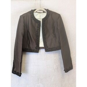 Joan Leslie by Kasper Bolero Jacket Women's M Brown Soutache Beaded
